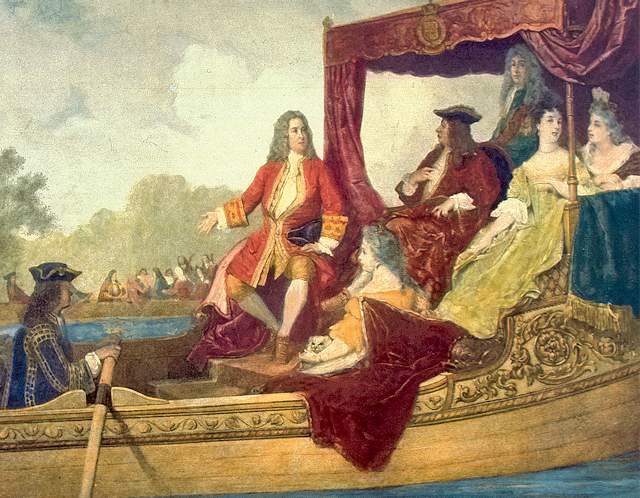 Hndel, con il re inglese Giorgio I, durante una gita in barca sul Tamigi