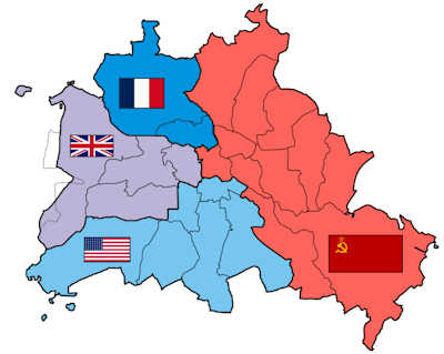 Le quattro zone di Berlino suddivise tra gli alleati