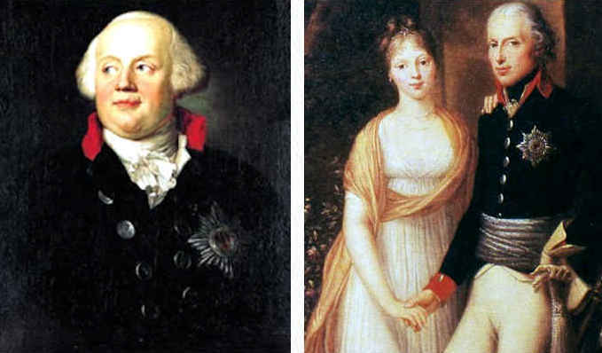 a sinistra: Federico Guglielmo II, a destra: Federico Guglielmo III con la moglie Luisa