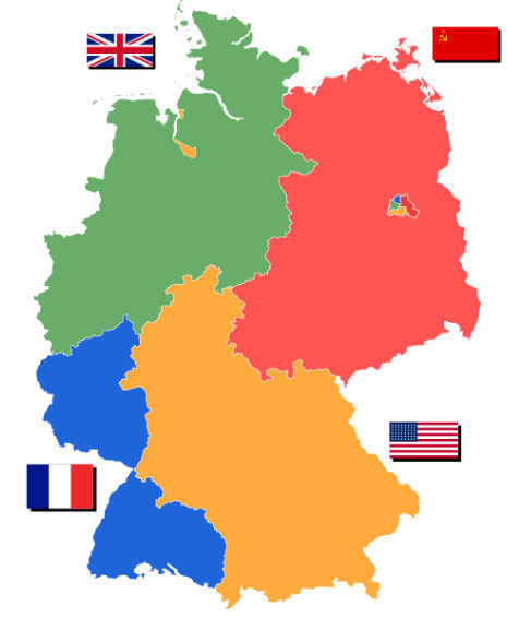Le quattro zone della Germania suddivise tra gli alleati