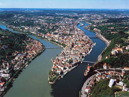 Passau con i tre fiumi Inn, Danubio e Ilz